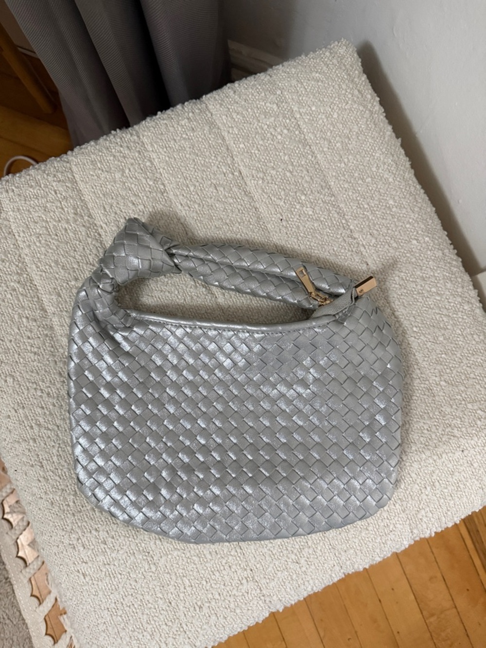 Melie Bianco Silver Woven Shoulder Hobo